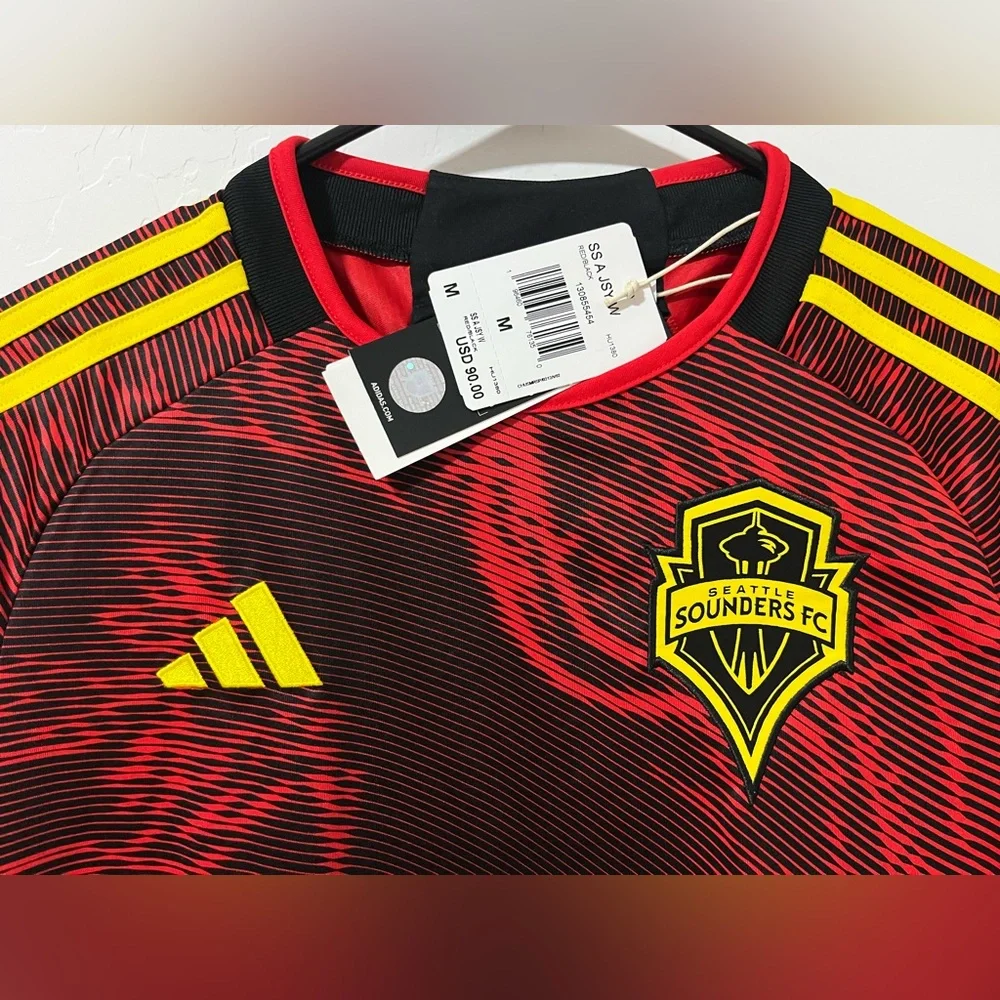 New Adidas Seattle Sounders FC Bruce Lee Soccer Jersey Womens Black Red HU1380 - Picture 3 of 9